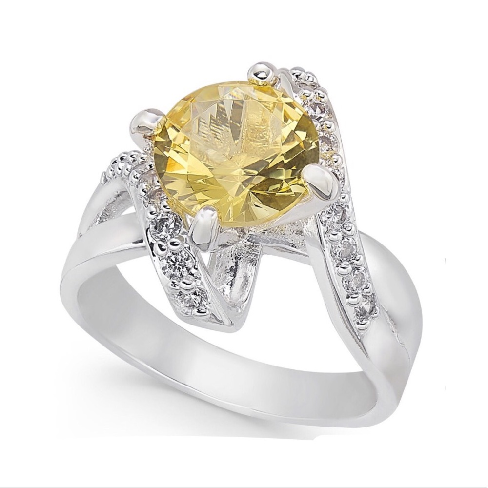 Simulated Yellow Sapphire Pave’ Bypass Ring